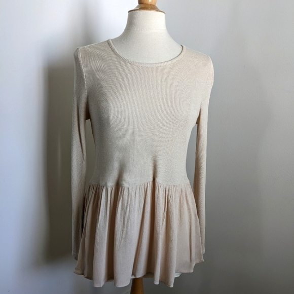 MATILDA Jane Ecru Waffle Tunic Modal M Peplum Neutral Cottage - Picture 3 of 10